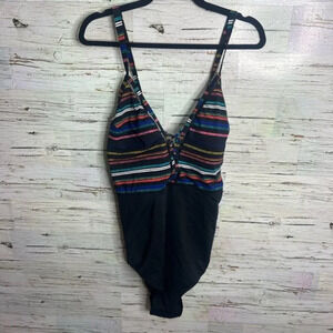 Beach couture swimsuit one piece black striped size 2x
